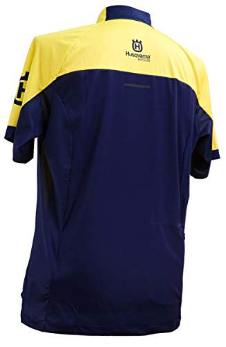 Husqvarna - Camiseta de manga corta con cremallera, color amarillo y azul, talla S