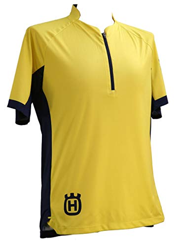 Husqvarna - Camiseta de manga corta con cremallera, color amarillo y azul, talla S