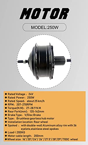 HYCy Kit de Bicicleta eléctrica 36V 350W Motor de rotación Delantera/Trasera Rueda sin escobillas Motor de Cubo de radios sin Engranajes 20"24" 26"27,5" 28"29" 700C con Pantalla LE