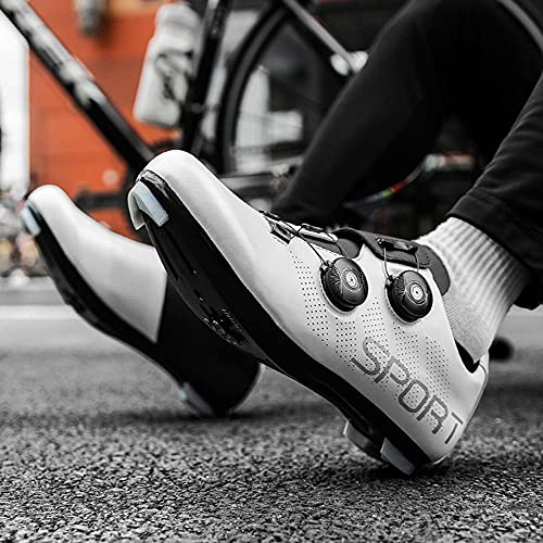 HYQW Zapatillas Ciclismo Bicicleta Carretera con Cerradura Hombres Mujeres Verano Zapatos Bloqueo Bicicleta Montaña Dinámica Dinámica De Ciclismo Sin Bloqueo Dinámico VIIPOO,White-45 EU