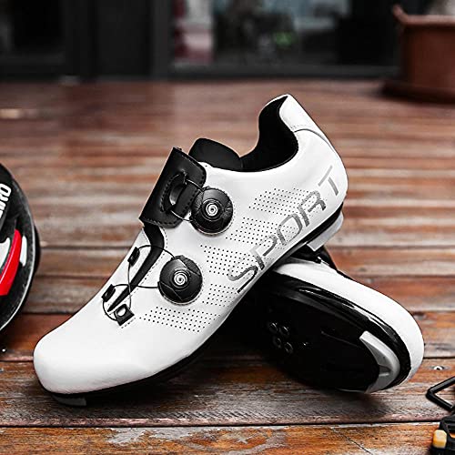 HYQW Zapatillas Ciclismo Bicicleta Carretera con Cerradura Hombres Mujeres Verano Zapatos Bloqueo Bicicleta Montaña Dinámica Dinámica De Ciclismo Sin Bloqueo Dinámico VIIPOO,White-45 EU