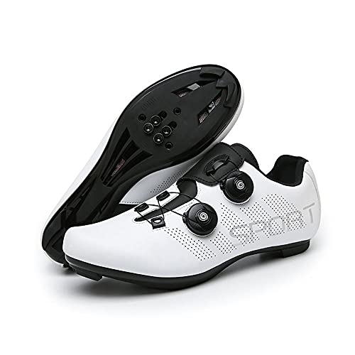 HYQW Zapatillas Ciclismo Bicicleta Carretera con Cerradura Hombres Mujeres Verano Zapatos Bloqueo Bicicleta Montaña Dinámica Dinámica De Ciclismo Sin Bloqueo Dinámico VIIPOO,White-45 EU