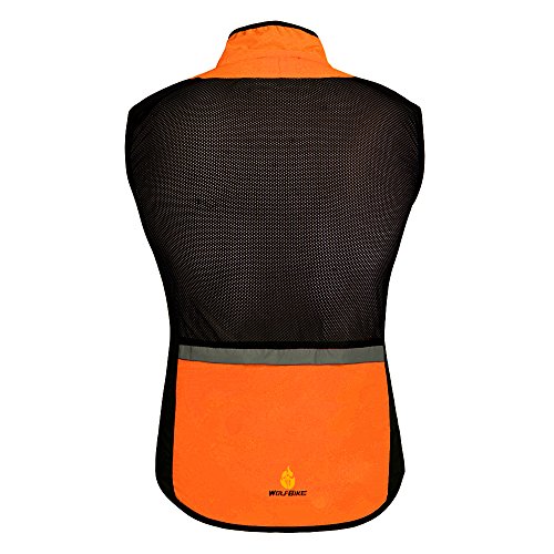 HYSENM Chaleco sin mangas para ciclismo y bicicleta de montaña Cortavientos Transpirable Reflectante Poliéster M Naranja