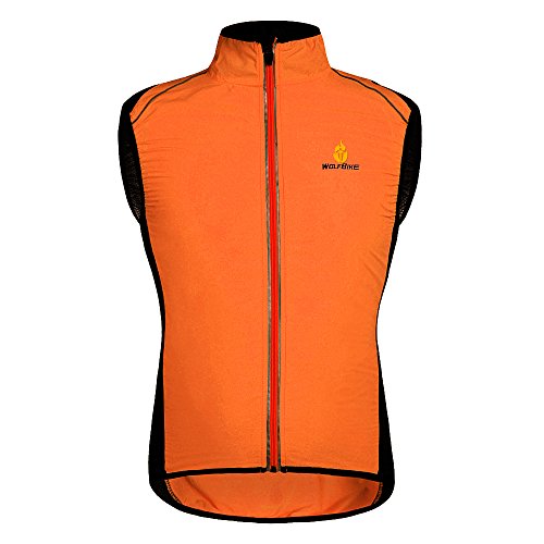 HYSENM Chaleco sin mangas para ciclismo y bicicleta de montaña Cortavientos Transpirable Reflectante Poliéster M Naranja