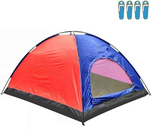 hyu Tienda de Campaña para 4 Personas Impermeable Acampar Camping Carpa Tipo IGLU Azul-Rojo