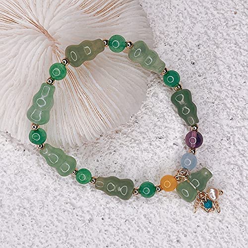 HYYK Bracciale Feng Shui Ricchezza Bracciale in Giada Verde calcedonio Chakra Guarigione Gemma Wu Lou/Zucca Braccialetto portafortuna Ricco Amuleto fortunato per Chi Fisico Longevità Denaro Pro