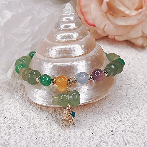 HYYK Bracciale Feng Shui Ricchezza Bracciale in Giada Verde calcedonio Chakra Guarigione Gemma Wu Lou/Zucca Braccialetto portafortuna Ricco Amuleto fortunato per Chi Fisico Longevità Denaro Pro