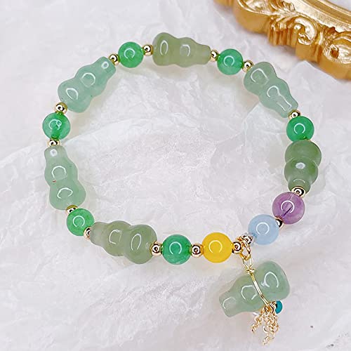 HYYK Bracciale Feng Shui Ricchezza Bracciale in Giada Verde calcedonio Chakra Guarigione Gemma Wu Lou/Zucca Braccialetto portafortuna Ricco Amuleto fortunato per Chi Fisico Longevità Denaro Pro