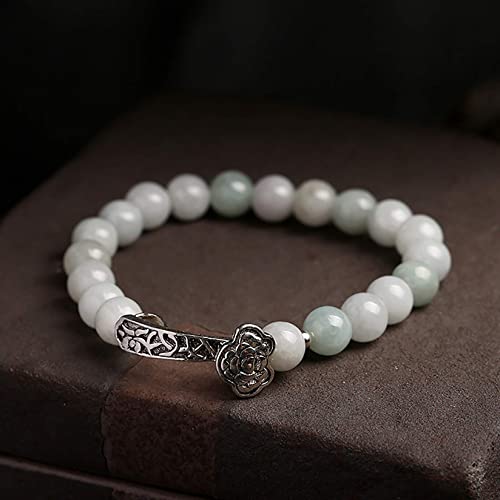 HYYK Feng Shui Wealth Bracciale Ruyi Waxy FEI Cui Jade Bracciale in Argento Puro 925 Ruyi Healing Chakra Braccialetto con ciondoli in Pietra preziosa per la prosperità dei Soldi Viaggiare con suc