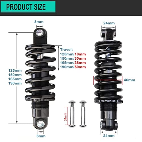 hyywmgx Amortiguadores de Resorte de Bicicleta de 165 mm/190 mm Amortiguador Trasero de Descenso de Bicicleta de montaña de 125 mm/150 mm para Bicicleta eléctrica MTB XC (2000 LB 150 mm)