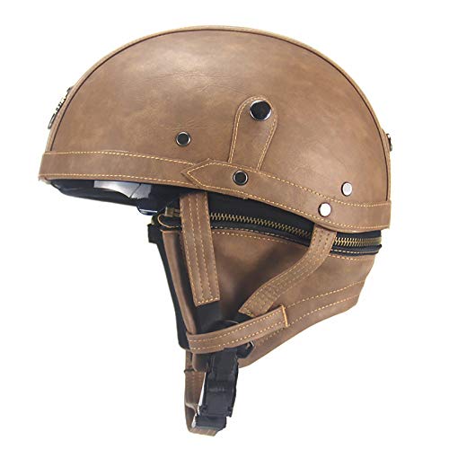 HZIH Dot Homologado Casco De Motocicleta Retro Estilo Alemán Casco De Cuero,Casco Moto Abierto para Adultos Mujer y Hombre,Casco Vintage Casco De Moto Casco De Bicicleta e Scooter B,56~61cm