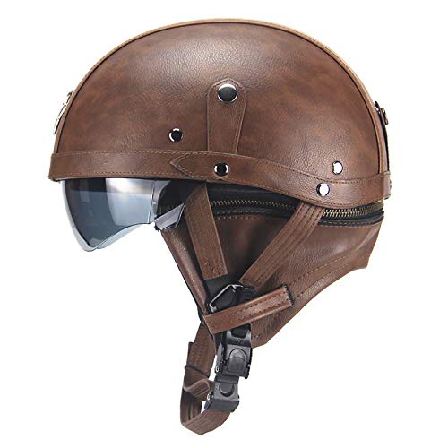 HZIH Dot Homologado Casco De Motocicleta Retro Estilo Alemán Casco De Cuero,Casco Moto Abierto para Adultos Mujer y Hombre,Casco Vintage Casco De Moto Casco De Bicicleta e Scooter B,56~61cm