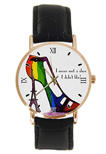 I Never Met A Shoe I Didnt Like Eiffel Reloj de Pulsera de Estilo Torre de Tacones Altos, clásico, Unisex, analógico, de Cuarzo, con Caja de Acero Inoxidable, Correa de Cuero