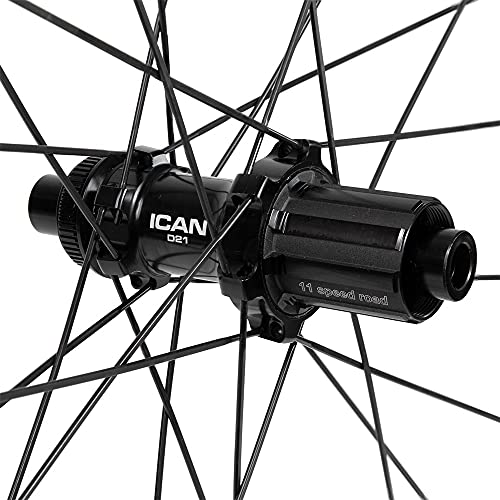 ICAN Ruedas de Carbono Alpha 40 Disc Ruedas de Bicicleta de Carretera 40mm Clincher tubeless Ready Disco Freno 12x100/12x142mm