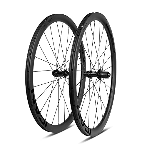 ICAN Ruedas de Carbono Alpha 40 Disc Ruedas de Bicicleta de Carretera 40mm Clincher tubeless Ready Disco Freno 12x100/12x142mm