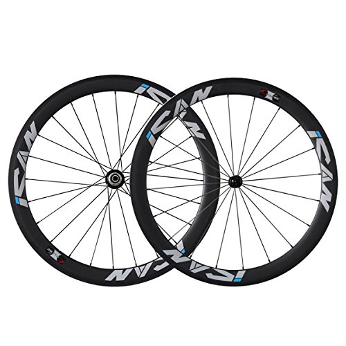 ICAN Ruedas de Carretera de Carbono 50mm Cubierta 20/24 Agujeros Shimano 10/11 V