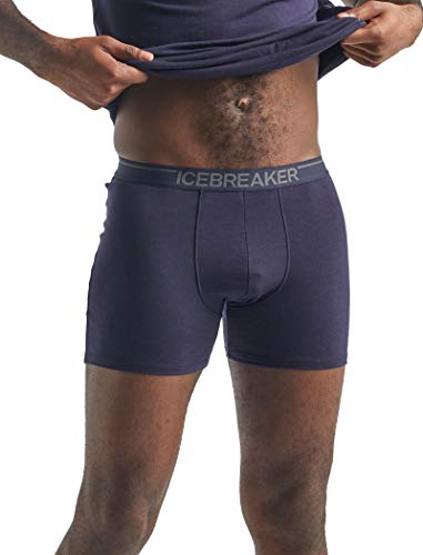 Icebreaker - Boxeadores anatómica de Lana Merino para Hombre, 150, Tela Ultraligera, Azul Marino, Talla L