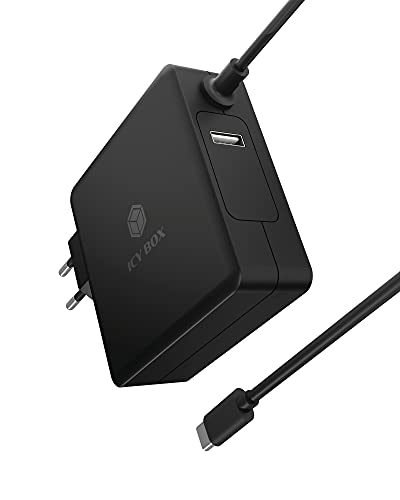 ICY BOX Fuente de alimentación USB-C de 90 W para portátiles, Tablets y Smartphones, función de protección, Power Delivery 3.0, Cable de 1,8 m, Color Negro