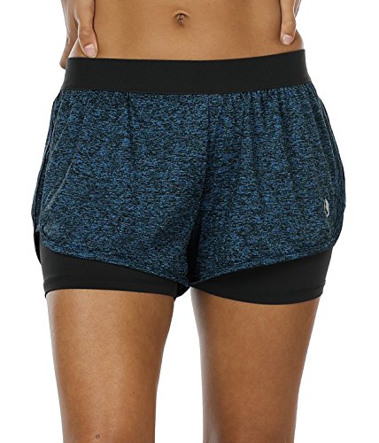 icyzone 2 en 1 Pantalón Corto Casual para Mujer Verano para Correr,para Yoga Fitness Correr -M-Azul