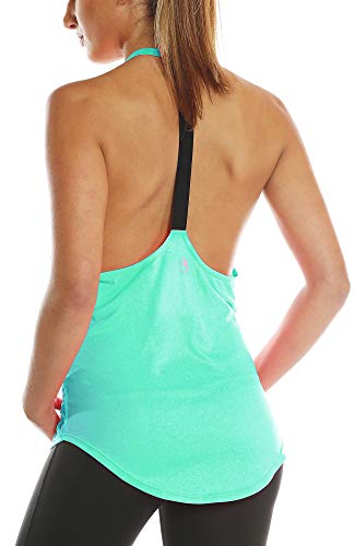 icyzone Camiseta Deportiva sin Mangas Diseño de T-Back para Mujer (S, Verde Hielo)