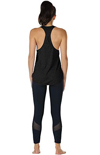 icyzone Camiseta sin Mangas de Fitness para Mujer Racerback Chaleco Deportivo, Pack de 2 (XS, Negro/Mezclilla)