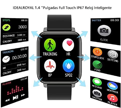 IDEALROYAL Reloj Inteligente Hombre Mujer, Smartwatch con Pulsómetro, Cronómetro, Calorías, Monitor de Sueño Podómetro, Smartwatch Hombre a Prueba de Agua Compatible con Android iOS