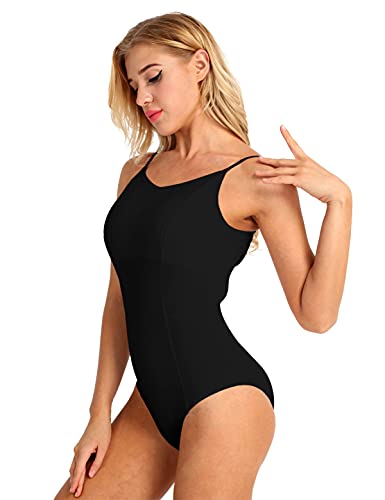 IEFIEL Maillot Tirante de Danza Ballet para Mujer Maillot Elástico de Gimnasia Ritmica Body Elegante de Danza Clásica Disfraz de Bailarina Bodysuit Jumpsuit Negro M