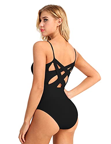 IEFIEL Maillot Tirante de Danza Ballet para Mujer Maillot Elástico de Gimnasia Ritmica Body Elegante de Danza Clásica Disfraz de Bailarina Bodysuit Jumpsuit Negro M