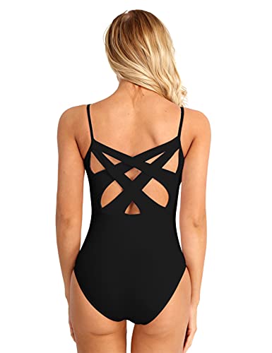 IEFIEL Maillot Tirante de Danza Ballet para Mujer Maillot Elástico de Gimnasia Ritmica Body Elegante de Danza Clásica Disfraz de Bailarina Bodysuit Jumpsuit Negro M