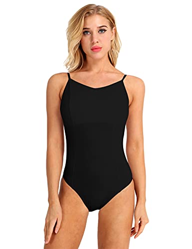 IEFIEL Maillot Tirante de Danza Ballet para Mujer Maillot Elástico de Gimnasia Ritmica Body Elegante de Danza Clásica Disfraz de Bailarina Bodysuit Jumpsuit Negro M