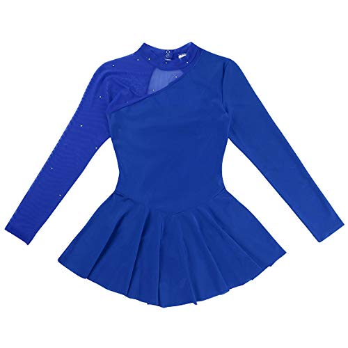 IEFIEL Vestido Patinaje sobre Hielo para Mujer Maillot de Danza Ballet Manga Larga Maillot con Falda Maillot de Gimnasia Ritmica Adulto S-XL Azul M