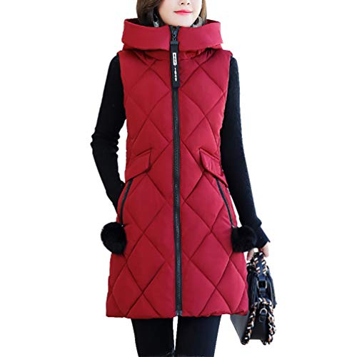 IFIKK Chaquetas de Plumón Sin Mangas para Mujer Chalecos Exteriores para Mujer Acolchados Medio Largo Chaleco de Plumas Invierno con Capucha Parka Mujer Abrigos Plumas Abrigo Chaquetas