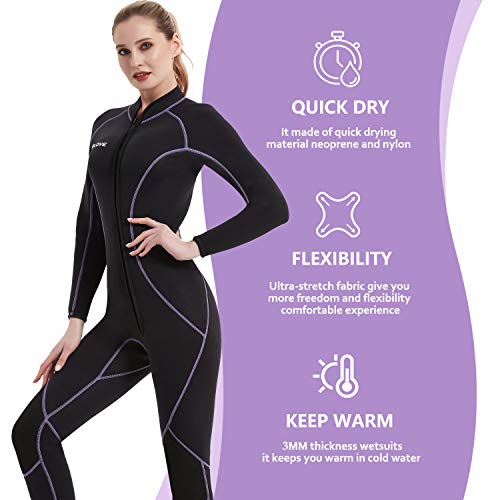 IFLOVE Women Monopiece Wetsuit 3 mm Traje de Neopreno de para Mujer, Womenga Larga, Mono Pieza, Surf, Snorkel S