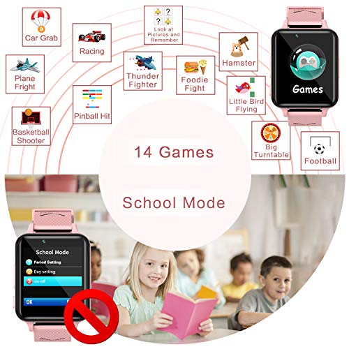 IGREEMAN Smartwatch para Niños, Reloj Inteligente para Niña y Niño Pantalla Táctil con Teléfono,Música, 14 Juegos, Cámara, Linterna, Alarma, Reloj Teléfono para Niños Regalo (Rosa)