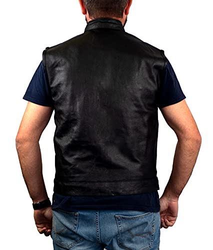 Iguana Custom Chaleco SOA de cuero negro de estilo motero fabricado en autentica Piel perfecto para parches de clubs o free biker, como el que usan en Sons of Anarchy (M)