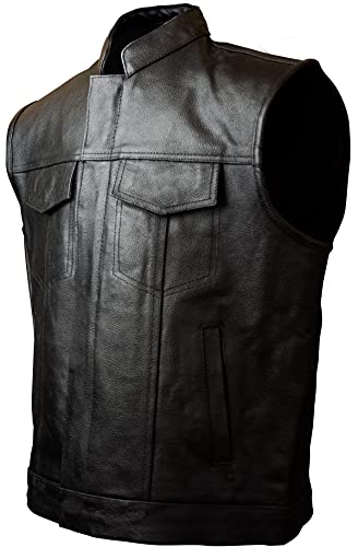 Iguana Custom Chaleco SOA de cuero negro de estilo motero fabricado en autentica Piel perfecto para parches de clubs o free biker, como el que usan en Sons of Anarchy (M)