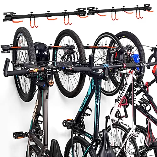 ikkle Soporte de pared para 6 bicicletas, Soporte de bicicleta, soporte de bicicleta pared, Sistema de almacenamiento ajustable para casa y garaje, Soporte para bicicletas de carretera, de montaña
