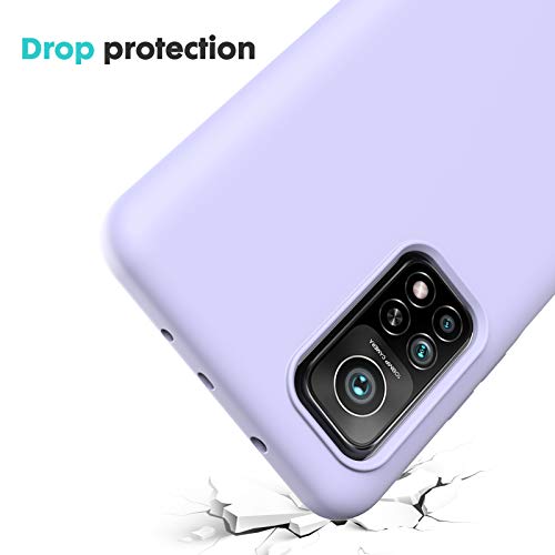 Ikziwreo Funda para Xiaomi Mi 10T /Mi 10T Pro 5G + Protectores de Pantalla Templados [2 Paquetes], Carcasa de Silicona Líquida Gel Ultra Suave Funda con tapete de Microfibra Anti-Rasguño - Púrpura