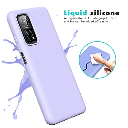 Ikziwreo Funda para Xiaomi Mi 10T /Mi 10T Pro 5G + Protectores de Pantalla Templados [2 Paquetes], Carcasa de Silicona Líquida Gel Ultra Suave Funda con tapete de Microfibra Anti-Rasguño - Púrpura