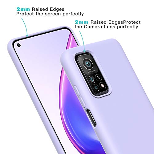 Ikziwreo Funda para Xiaomi Mi 10T /Mi 10T Pro 5G + Protectores de Pantalla Templados [2 Paquetes], Carcasa de Silicona Líquida Gel Ultra Suave Funda con tapete de Microfibra Anti-Rasguño - Púrpura