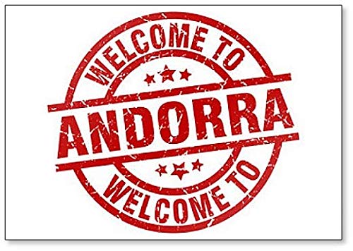 Imán para nevera con diseño de sello de bienvenida a Andorra, color rojo