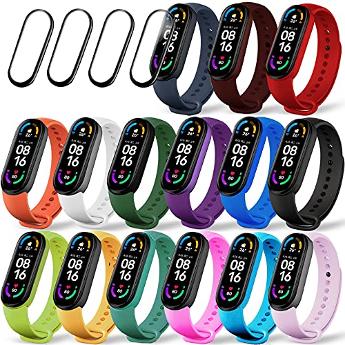 IMBZBK [19 Piezas] 15 Piezas Correas para Xiaomi Mi Band 6/Mi Band 5 + 4 Piezas TPU Protector Pantalla, Pulsera de Repuesto Colorida Pulsera de Silicona