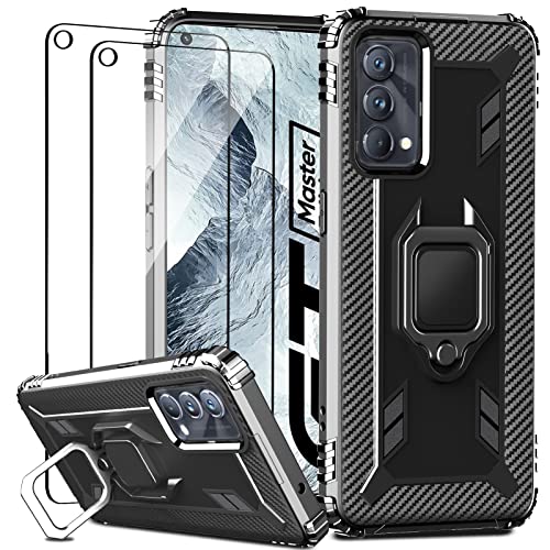 IMBZBK Funda para Realme GT Master Edition 5G, con 2 Protector Pantalla Cristal Templado, [Anillo Soporte de 360 Grados] [Cuatro Bolsas de Aire en Las Esquinas] Silicona Carcasa Fundas, Negro