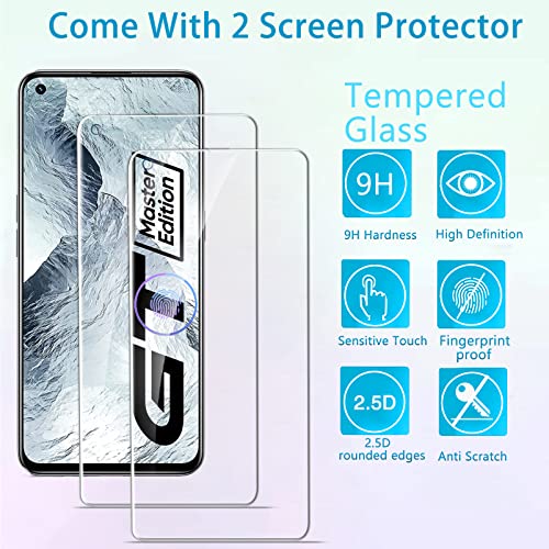 IMBZBK Funda para Realme GT Master Edition 5G, con 2 Protector Pantalla Cristal Templado, [Anillo Soporte de 360 Grados] [Cuatro Bolsas de Aire en Las Esquinas] Silicona Carcasa Fundas, Negro