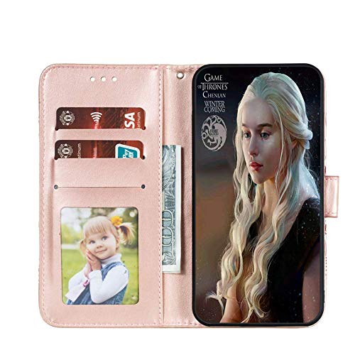 IMEIKONST Compatible con Samsung Galaxy A32 5G Diamond Case PU Cuero Flip Wallet con ranuras para tarjetas Soporte magnético Funda de protección para Galaxy A32 5G Crystal Mandala Oro Rosa LDZ