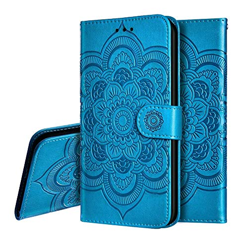 IMEIKONST Funda Compatible con OPPO A93 5G, Premium Cuero Estampado Magnetic Billetera Carcasa Vuelta Tapa Ranura Tarjeta Antichoque Protección Cubierta para OPPO A74 5G / A54 5G. Mandala Blue LD