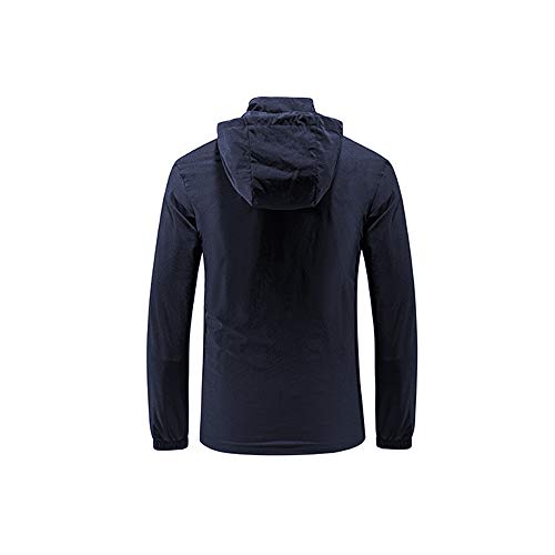 iMixCity Chaqueta cortavientos con capucha para mujeres y hombres Abrigo impermeable unisex transpirable de secado rápido al aire libre (XL, Hombres - Azul Marino)