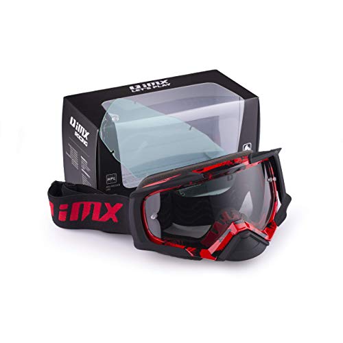 iMX Gafas DUST | Ahumado oscuro + visera transparente | Lente antivaho y antirrayas | Protección de nariz | Espuma de tres capas | Juego de dos viseras | Motocross Enduro MTB Downhill MX, talla única