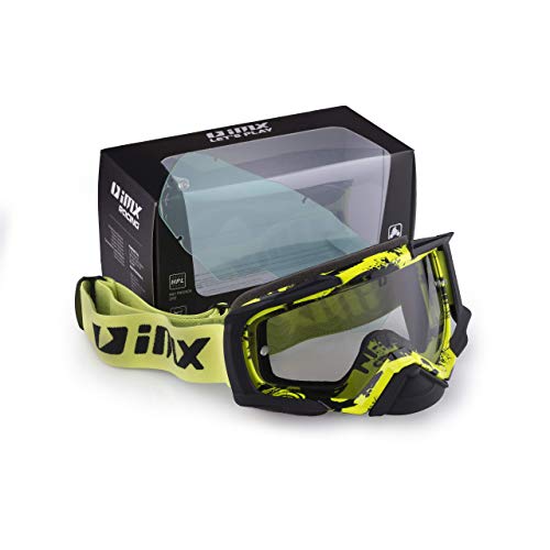 iMX Gafas DUST | Ahumado oscuro + visera transparente | Lente antivaho y antirrayas | Protección de nariz | Espuma de tres capas | Juego de dos viseras | Motocross Enduro MTB Downhill MX