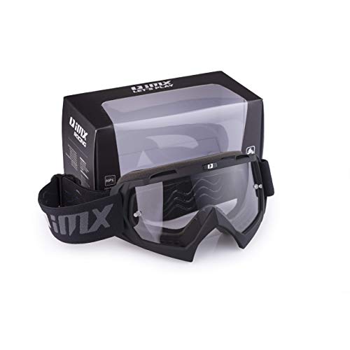 iMX Gafas Mud | Lente transparente | Correa con estampado de silicona | Espuma de tres capas | Incluye una lente | Motocross Enduro Mtb Downhill Freeride, Negro mate, one size